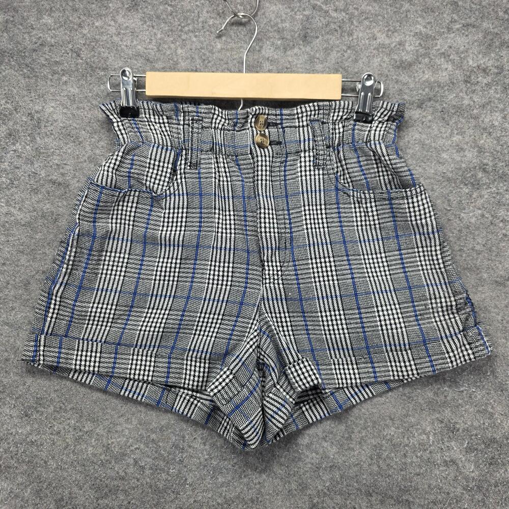 American Eagle Shorts Womens 4 Gray Paperbag Plaid Polyester Viscose 3 Inseam